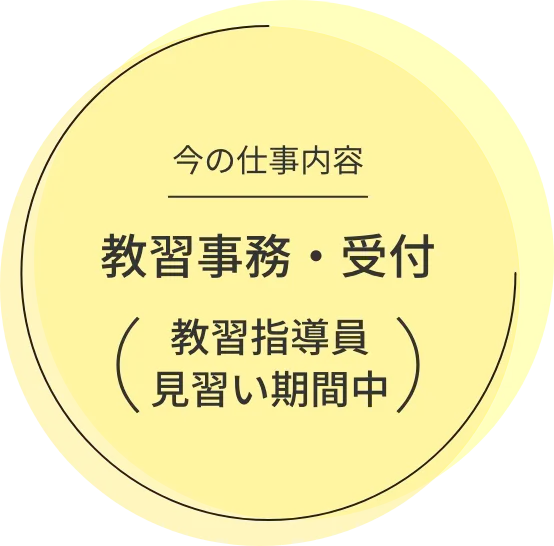 今の仕事内容 教習事務・受付（教習指導員 見習い期間中）